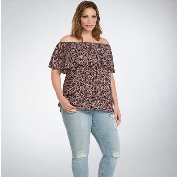 Torrid Floral Ruffle Off Shoulder Blouse - Picture 2 of 10